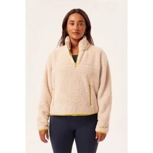 GIRLFRIEND COLLECTIVE Cream & Yellow Trim Half-Zip Fleece Pullover Jacket Size M